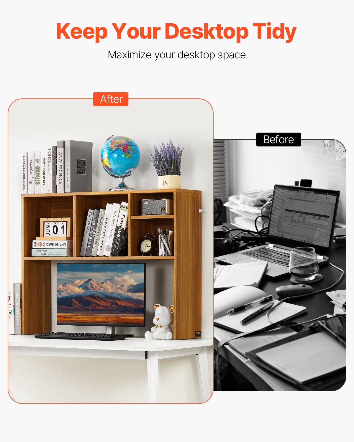 VEVOR Desktop Bookshelf Wood Desktop Storage Organizer 1-Tier for Office & Home 