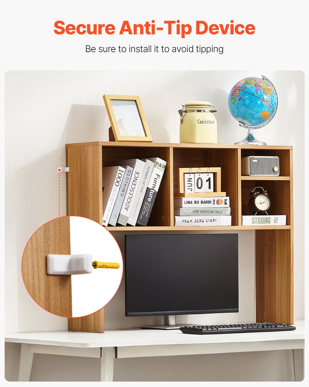 VEVOR Desktop Bookshelf Wood Desktop Storage Organizer 1-Tier for Office & Home 