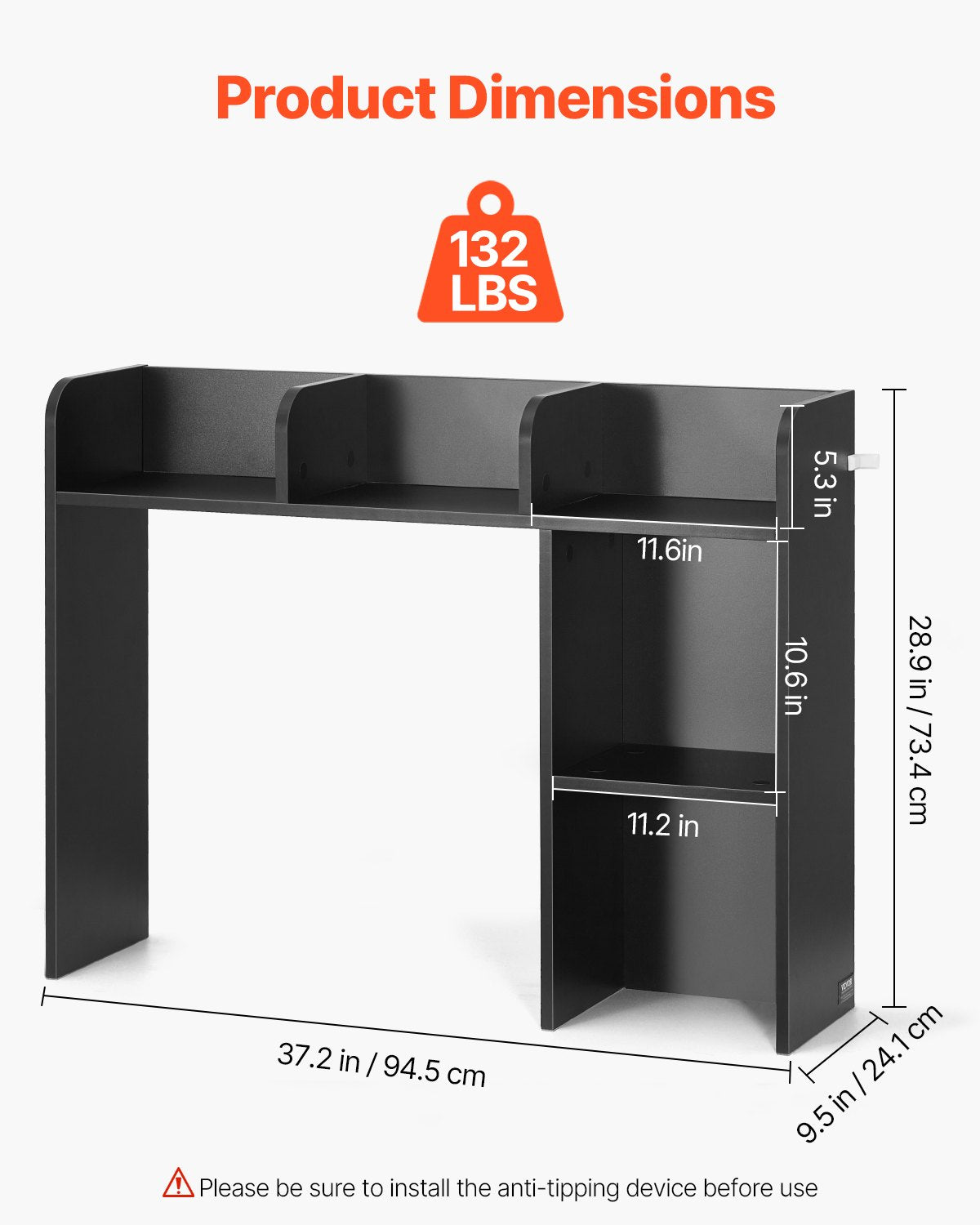 VEVOR Desktop Bookshelf Black Desktop Storage Organizer 2-Tier for Office & Home 
