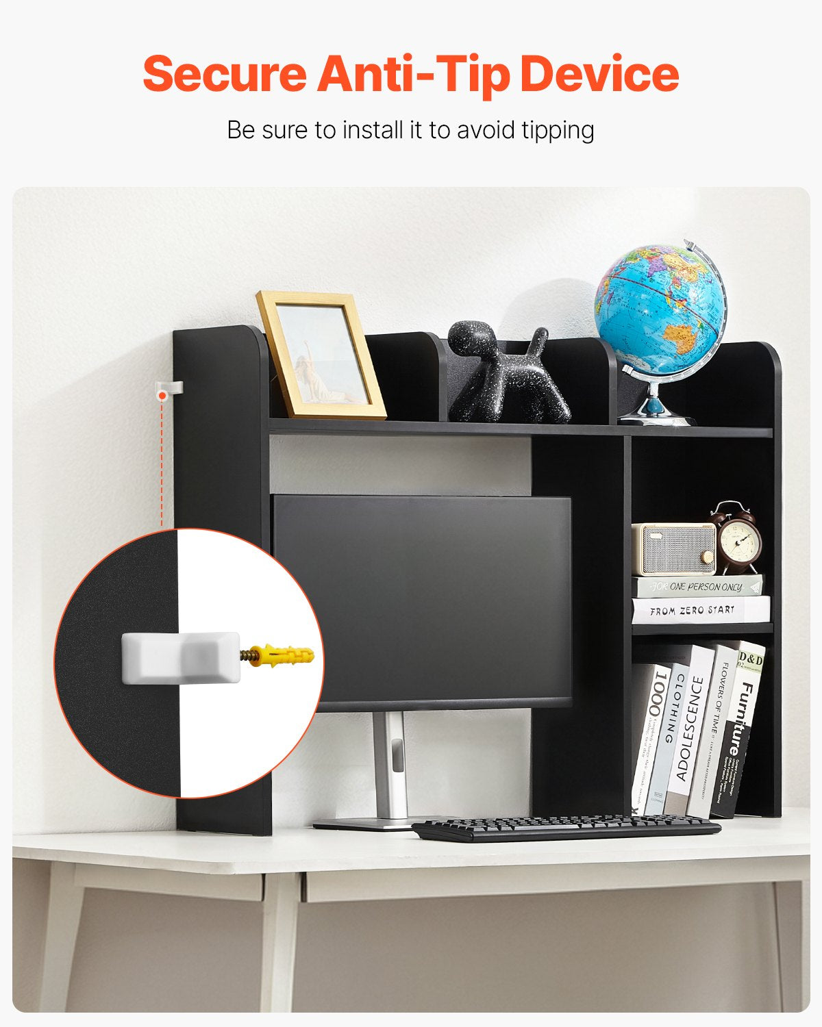 VEVOR Desktop Bookshelf Black Desktop Storage Organizer 2-Tier for Office & Home 