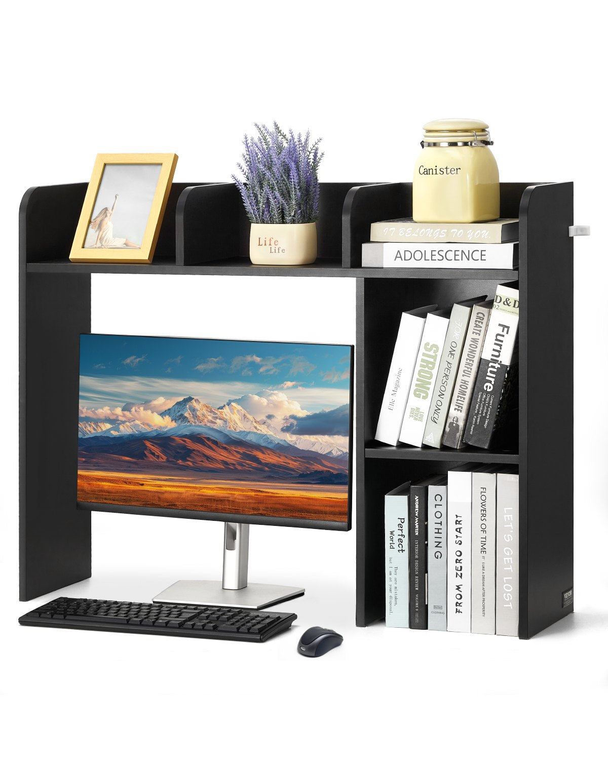 VEVOR Desktop Bookshelf Black Desktop Storage Organizer 2-Tier for Office & Home 