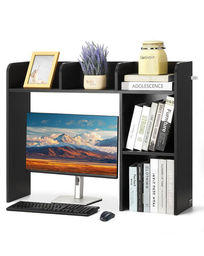 VEVOR Desktop Bookshelf Black Desktop Storage Organizer 2-Tier for Office & Home 