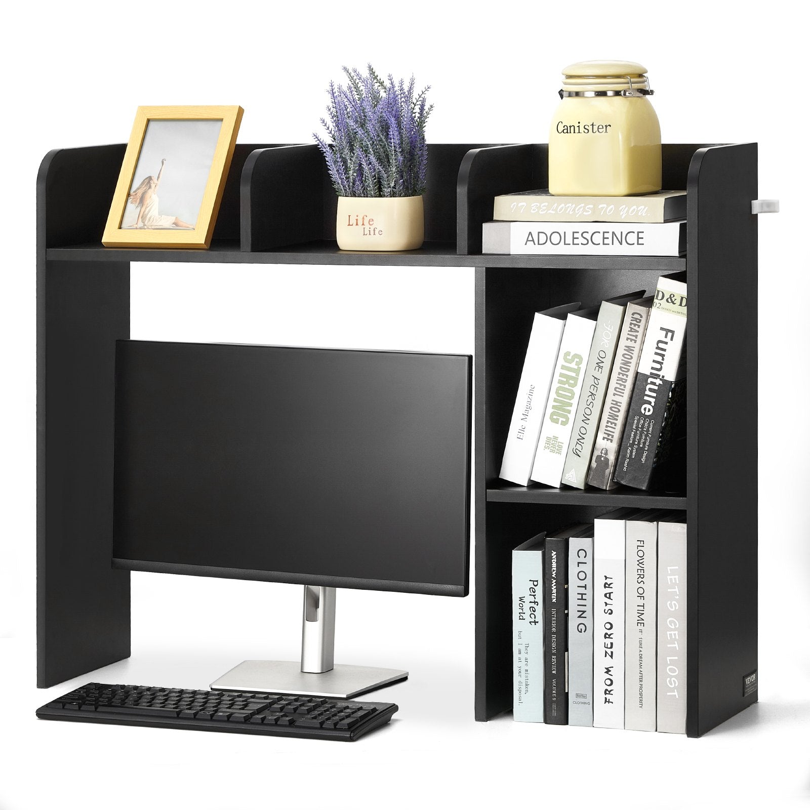 VEVOR Desktop Bookshelf Black Desktop Storage Organizer 2-Tier for Office & Home 
