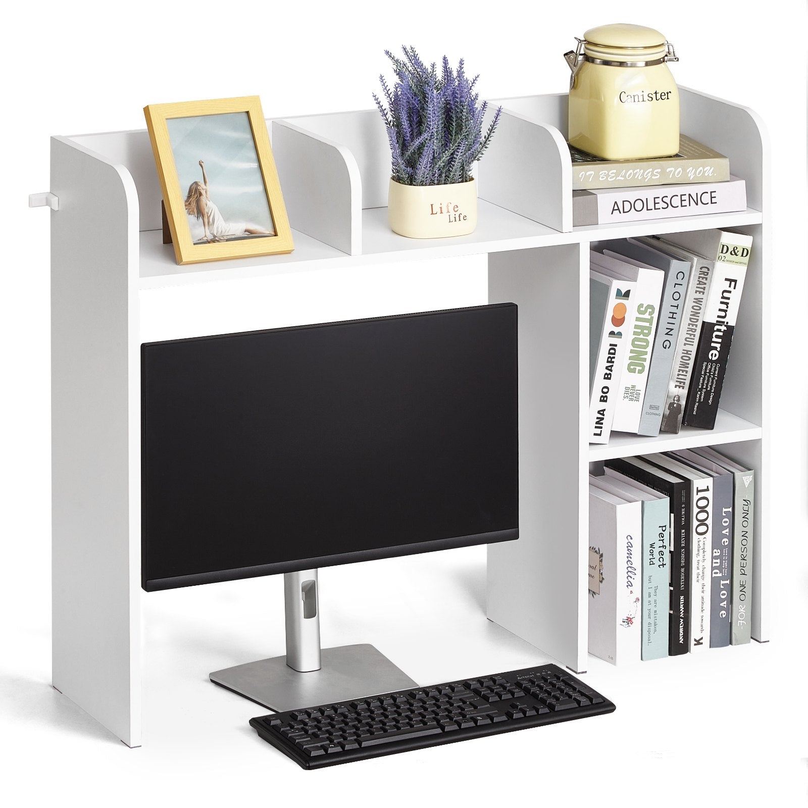 VEVOR Desktop Bookshelf White Desktop Storage Organizer 2-Tier for Office & Home 