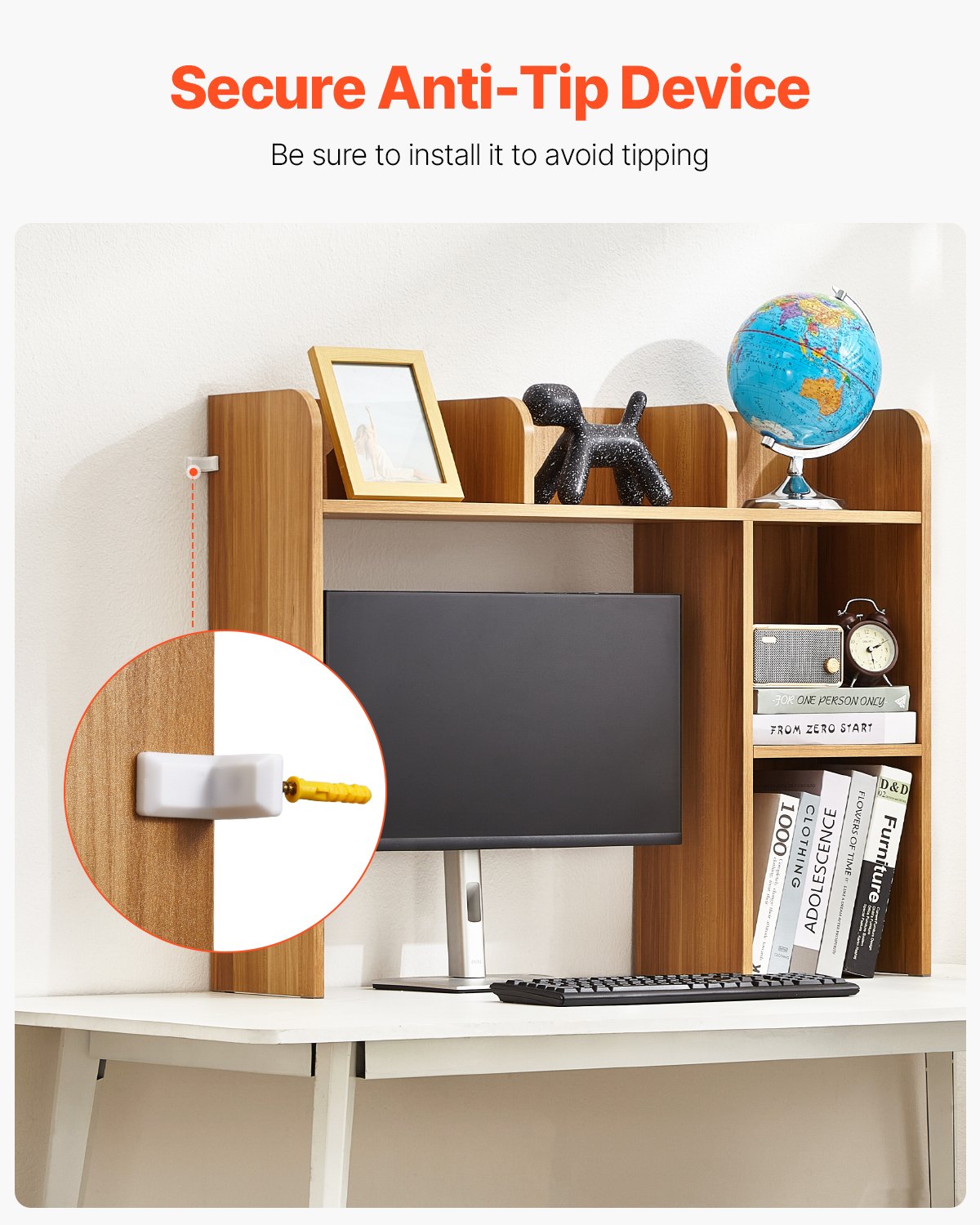 VEVOR Desktop Bookshelf Wood Desktop Storage Organizer 2-Tier for Office & Home 