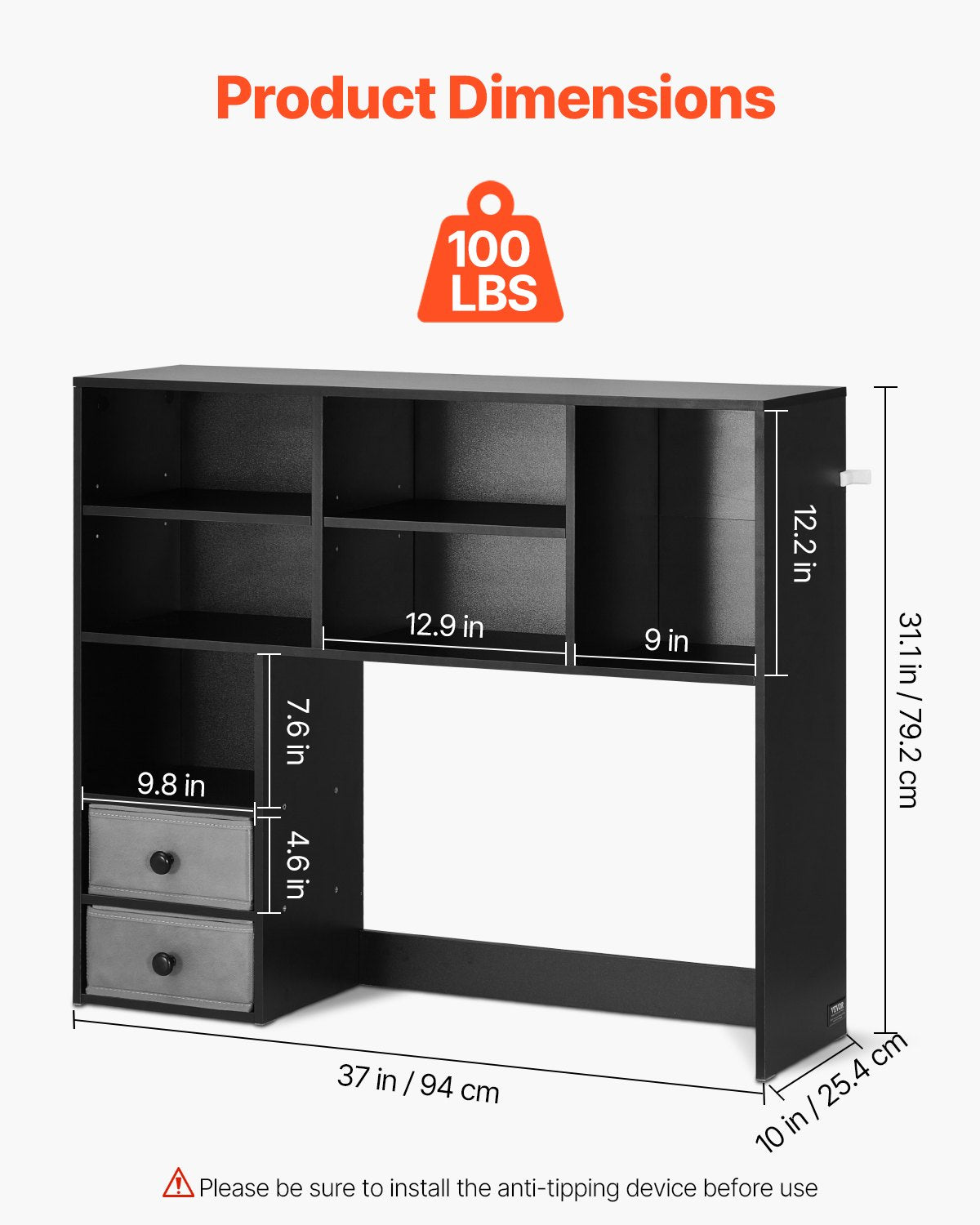 VEVOR Desktop Bookshelf Black Desktop Storage Organizer 3-Tier for Office & Home 