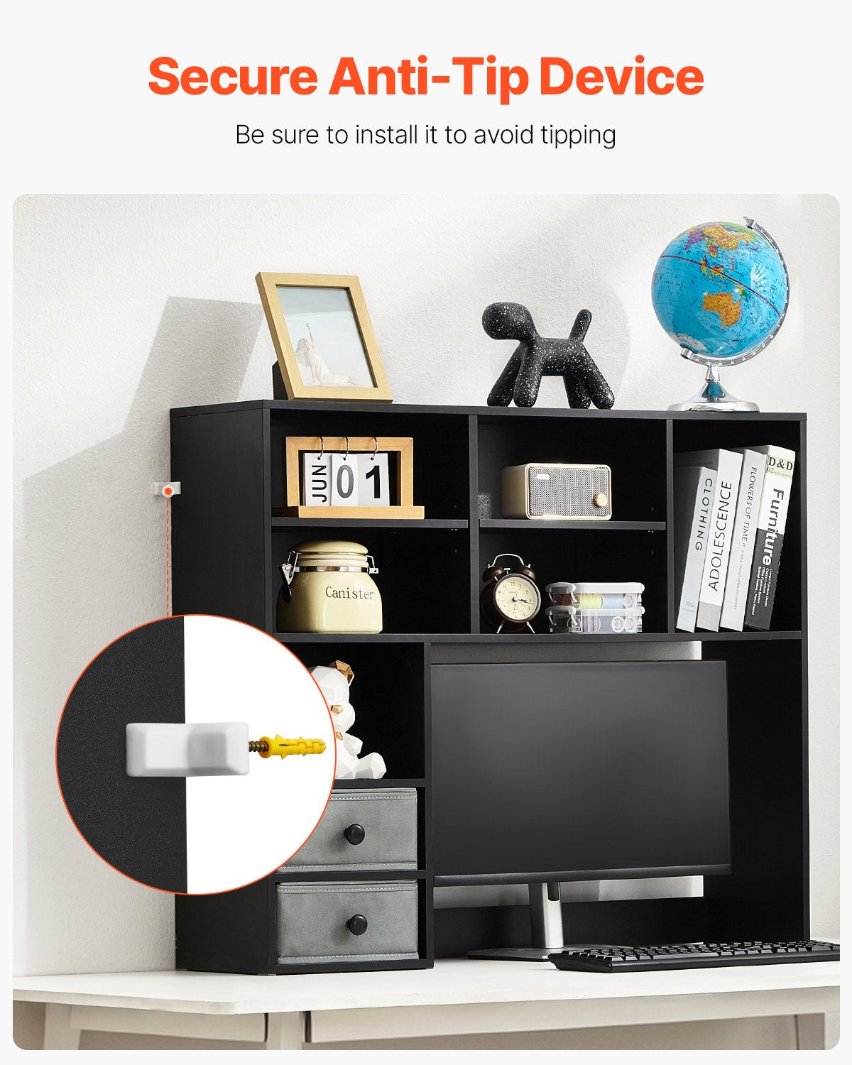 VEVOR Desktop Bookshelf Black Desktop Storage Organizer 3-Tier for Office & Home 