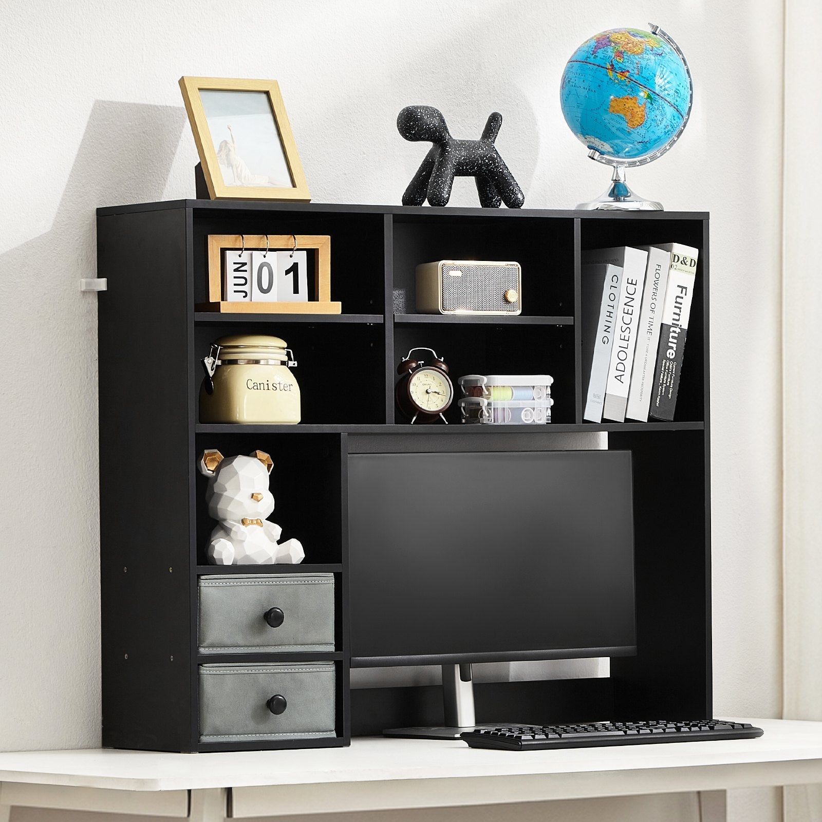VEVOR Desktop Bookshelf Black Desktop Storage Organizer 3-Tier for Office & Home 