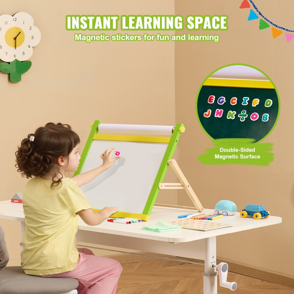 VEVOR 3-in-1 Tabletop Kids Art Easel Double-Sided Magnetic Whiteboard Chalkboard 