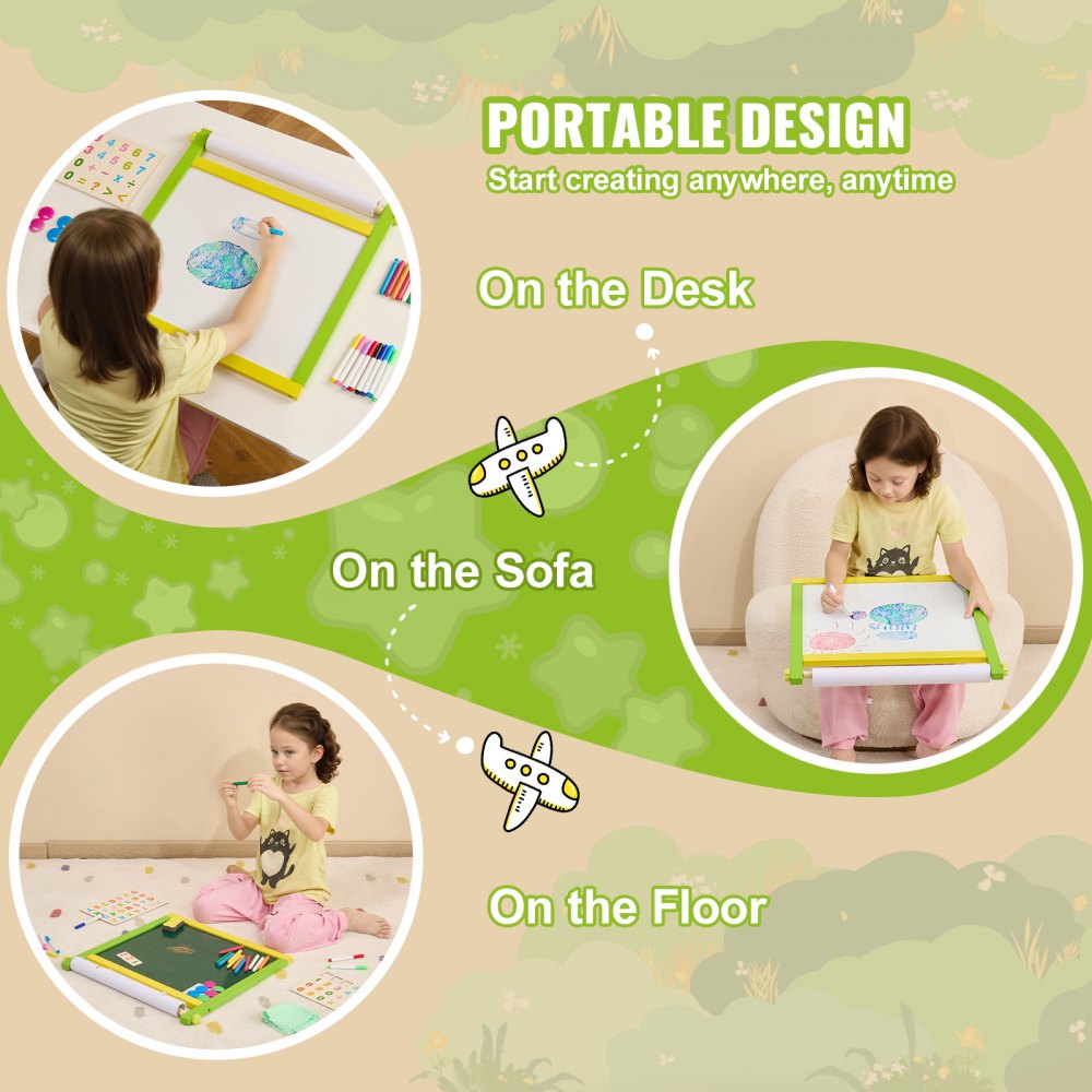 VEVOR 3-in-1 Tabletop Kids Art Easel Double-Sided Magnetic Whiteboard Chalkboard 