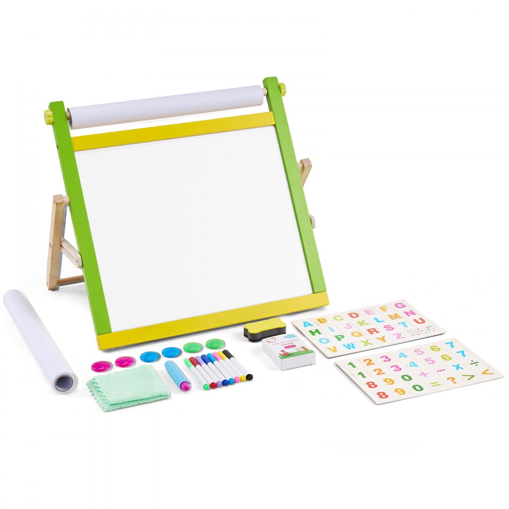VEVOR 3-in-1 Tabletop Kids Art Easel Double-Sided Magnetic Whiteboard Chalkboard 