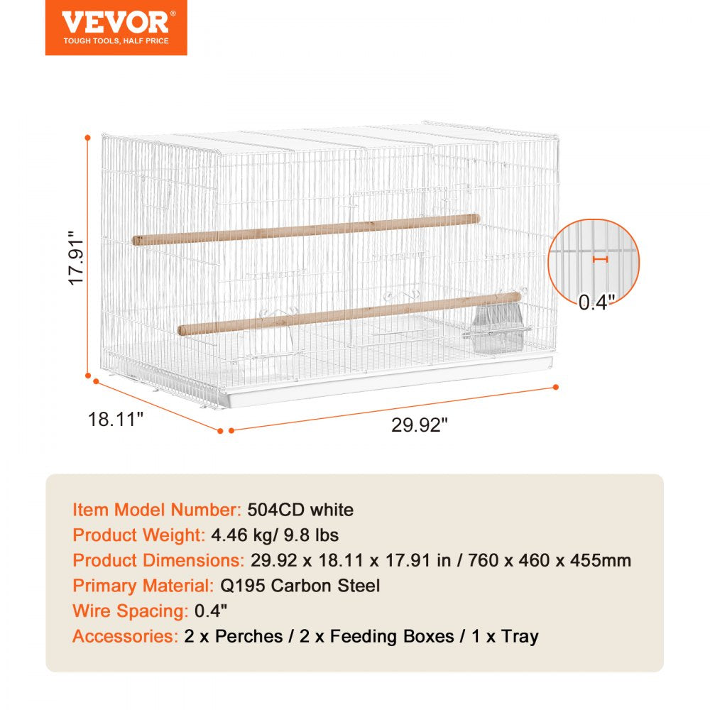 VEVOR Bird Flight Cage 18 in Small Metal Parakeet Cage for Cockatiels White 