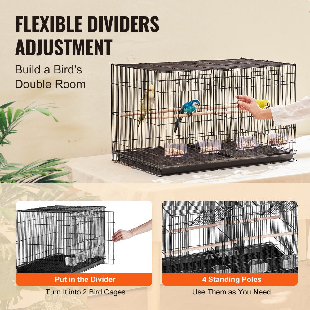 VEVOR Bird Flight Cage with Divider 18 in Small Metal Parakeet Cage Black 