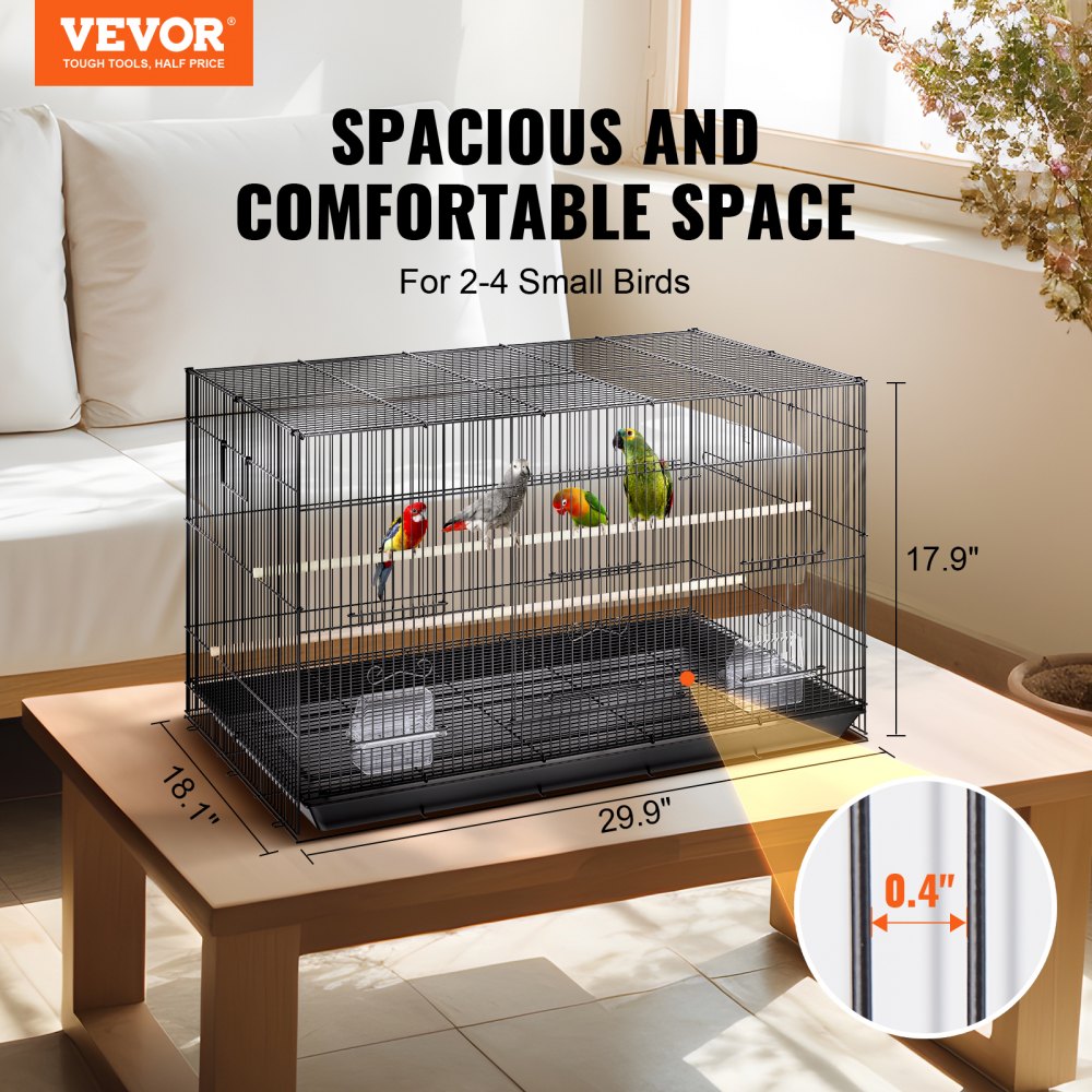 VEVOR 30 inch Bird Cage, Metal Large Parakeet Cages for Cockatiels Small Parrot Budgies Lovebirds Canaries, Pet Bird Cage with Rolling Stand and Tray 