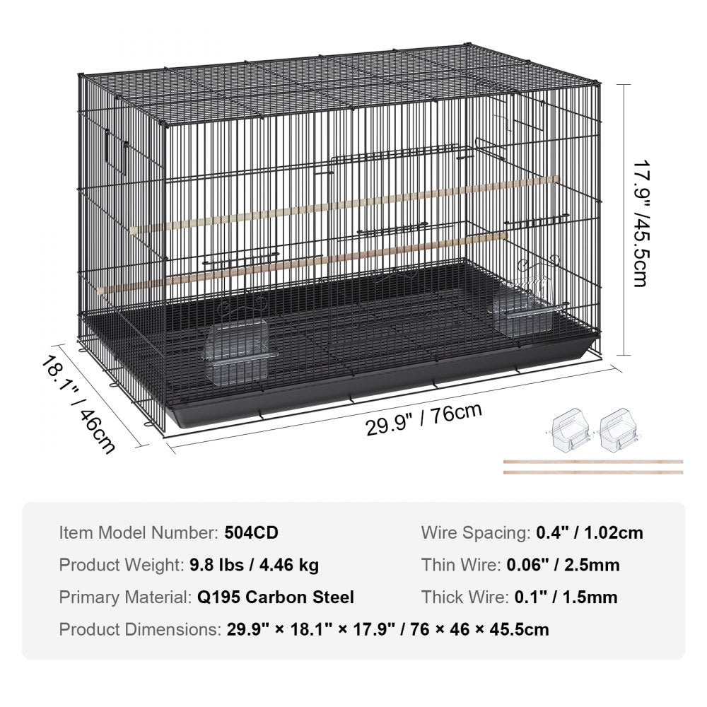 VEVOR 30 inch Bird Cage, Metal Large Parakeet Cages for Cockatiels Small Parrot Budgies Lovebirds Canaries, Pet Bird Cage with Rolling Stand and Tray 