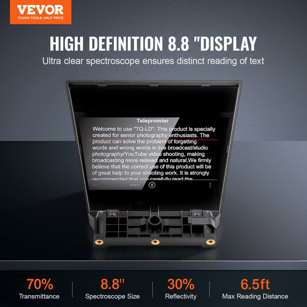 VEVOR 8'' Portable Teleprompter Remote for Webcam Smartphone Live Streaming 