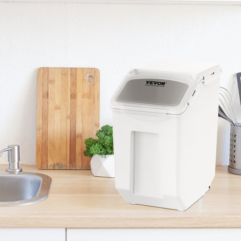VEVOR Ingredient Storage Bin, 2 x 15L Dispenser Bin with 2 Measuring Cups, Attachable Casters and Airtight Lid, 2 Pcs/Set Dog Pet Food Storage Container, PP Material Kitchen Rice Cereal Flour Bin 