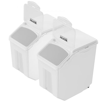 VEVOR Ingredient Storage Bin, 2 x 15L Dispenser Bin with 2 Measuring Cups, Attachable Casters and Airtight Lid, 2 Pcs/Set Dog Pet Food Storage Container, PP Material Kitchen Rice Cereal Flour Bin 