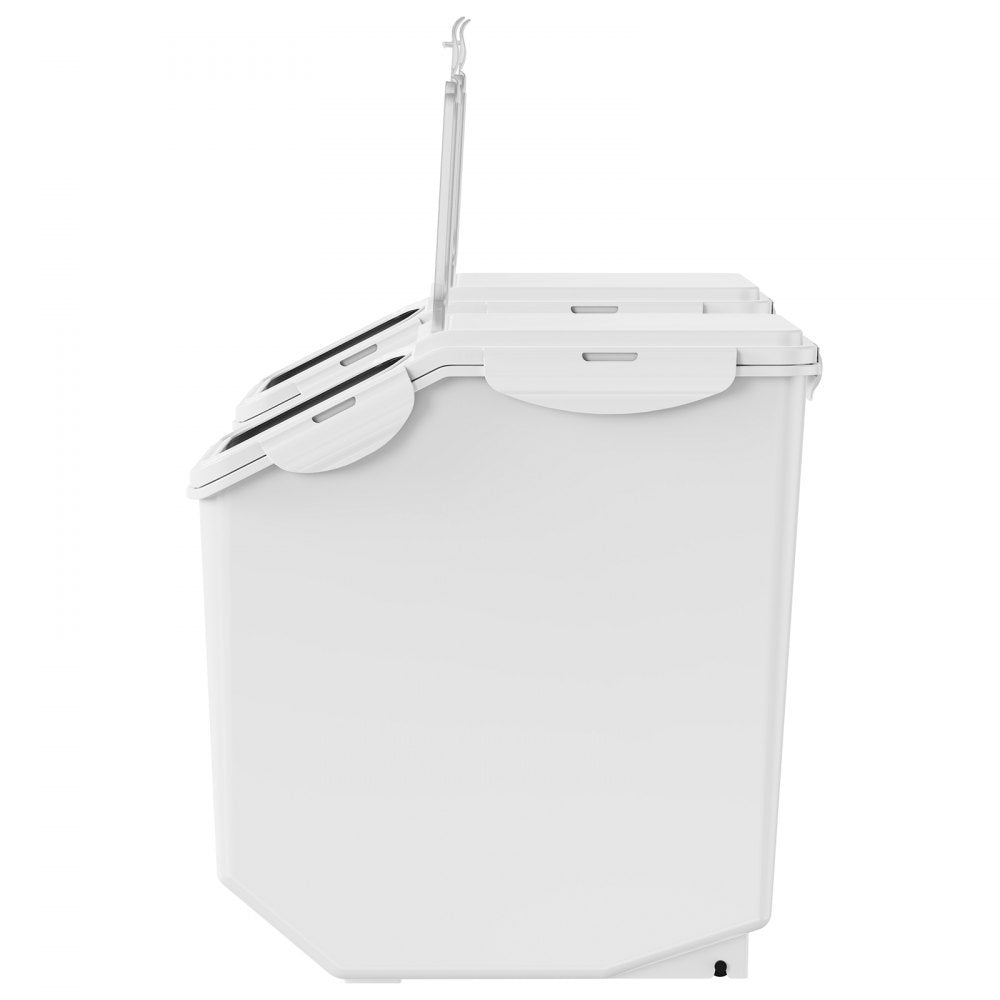 VEVOR Ingredient Storage Bin, 2 x 15L Dispenser Bin with 2 Measuring Cups, Attachable Casters and Airtight Lid, 2 Pcs/Set Dog Pet Food Storage Container, PP Material Kitchen Rice Cereal Flour Bin 