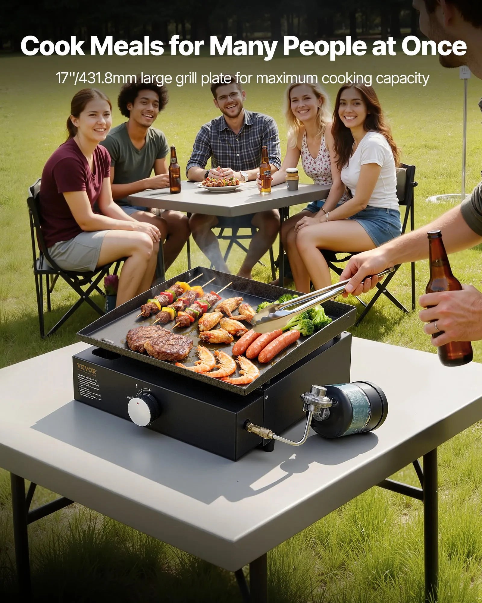 VEVOR Commercial Griddle, 16.9" Heavy Duty Manual Flat Top Griddle, Countertop Gas Grill with Non-Stick Cooking Plate, Steel LPG Gas Griddle, 1-Burner Restaurant Portable Grill -  13,000 BTU