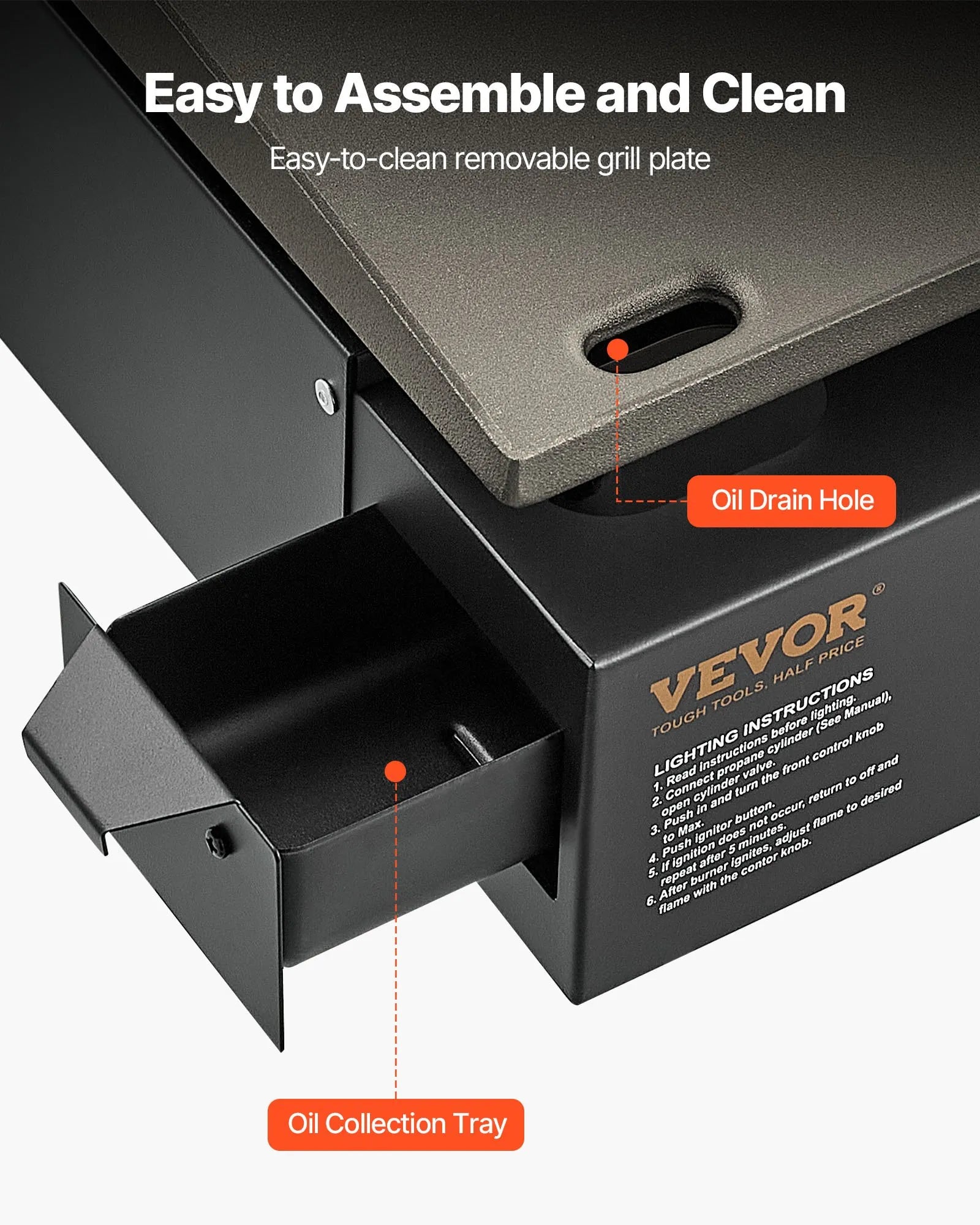 VEVOR Commercial Griddle, 16.9" Heavy Duty Manual Flat Top Griddle, Countertop Gas Grill with Non-Stick Cooking Plate, Steel LPG Gas Griddle, 1-Burner Restaurant Portable Grill -  13,000 BTU