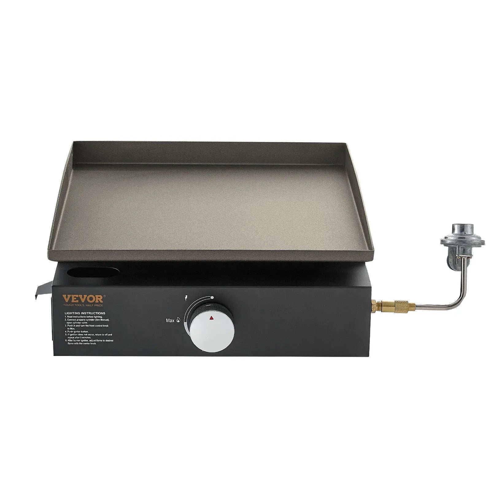 VEVOR Commercial Griddle, 16.9" Heavy Duty Manual Flat Top Griddle, Countertop Gas Grill with Non-Stick Cooking Plate, Steel LPG Gas Griddle, 1-Burner Restaurant Portable Grill -  13,000 BTU