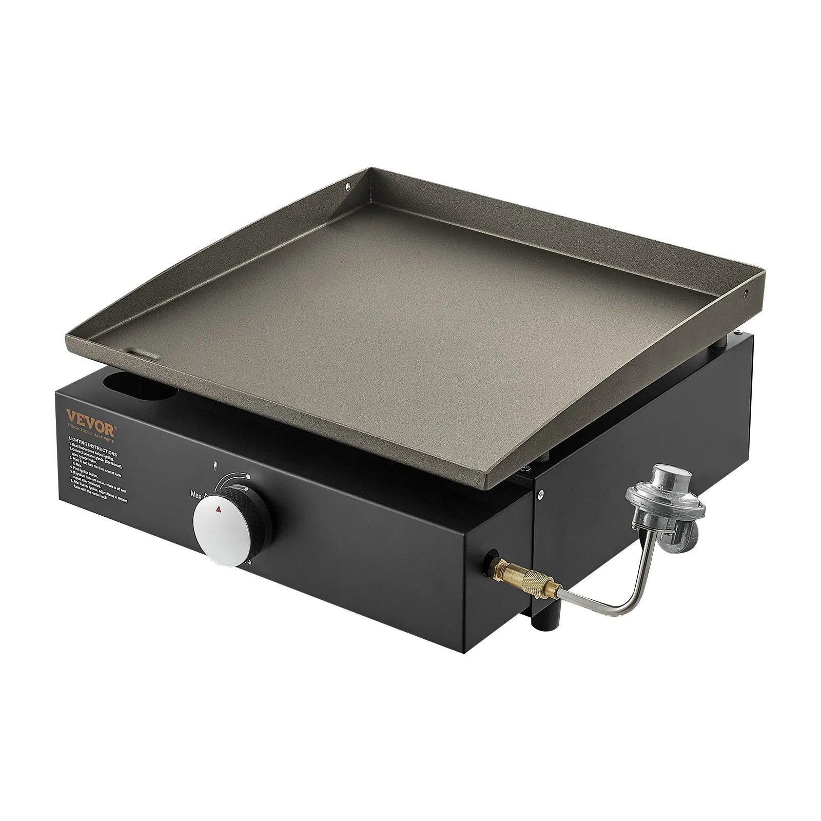 VEVOR Commercial Griddle, 16.9" Heavy Duty Manual Flat Top Griddle, Countertop Gas Grill with Non-Stick Cooking Plate, Steel LPG Gas Griddle, 1-Burner Restaurant Portable Grill -  13,000 BTU