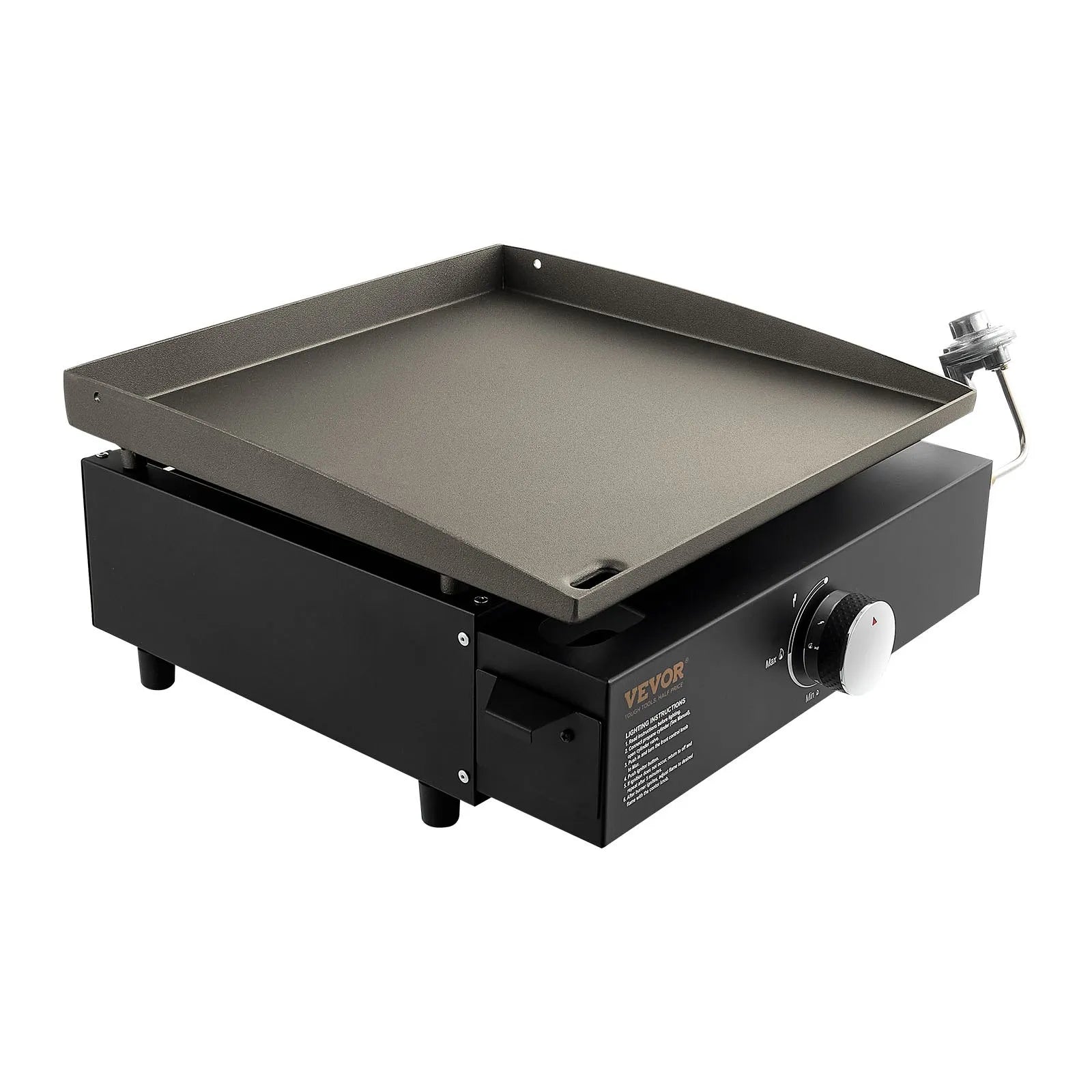 VEVOR Commercial Griddle, 16.9" Heavy Duty Manual Flat Top Griddle, Countertop Gas Grill with Non-Stick Cooking Plate, Steel LPG Gas Griddle, 1-Burner Restaurant Portable Grill -  13,000 BTU
