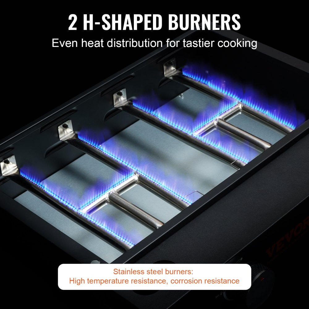 VEVOR Commercial Griddle, 22.4" Heavy Duty Manual Flat Top Griddle, Countertop Gas Grill with Non-Stick Cooking Plate, Steel LPG Gas Griddle, H-Shaped Burner Restaurant Portable Grill -  22,000 BT 