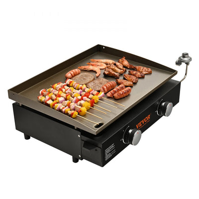 VEVOR Commercial Griddle, 22.4" Heavy Duty Manual Flat Top Griddle, Countertop Gas Grill with Non-Stick Cooking Plate, Steel LPG Gas Griddle, H-Shaped Burner Restaurant Portable Grill -  22,000 BT 