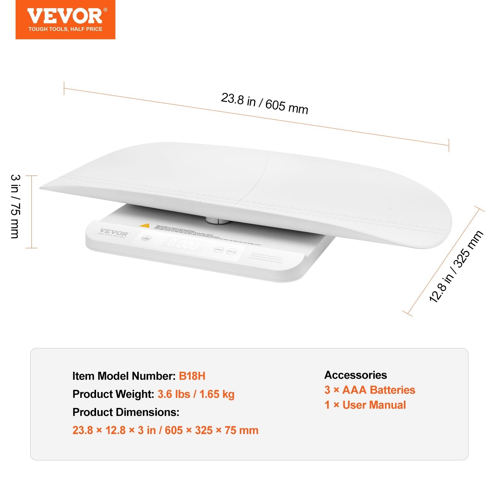 VEVOR Baby Scale Smart Bluetooth Infant Weight Digital Scale with Hold Function 