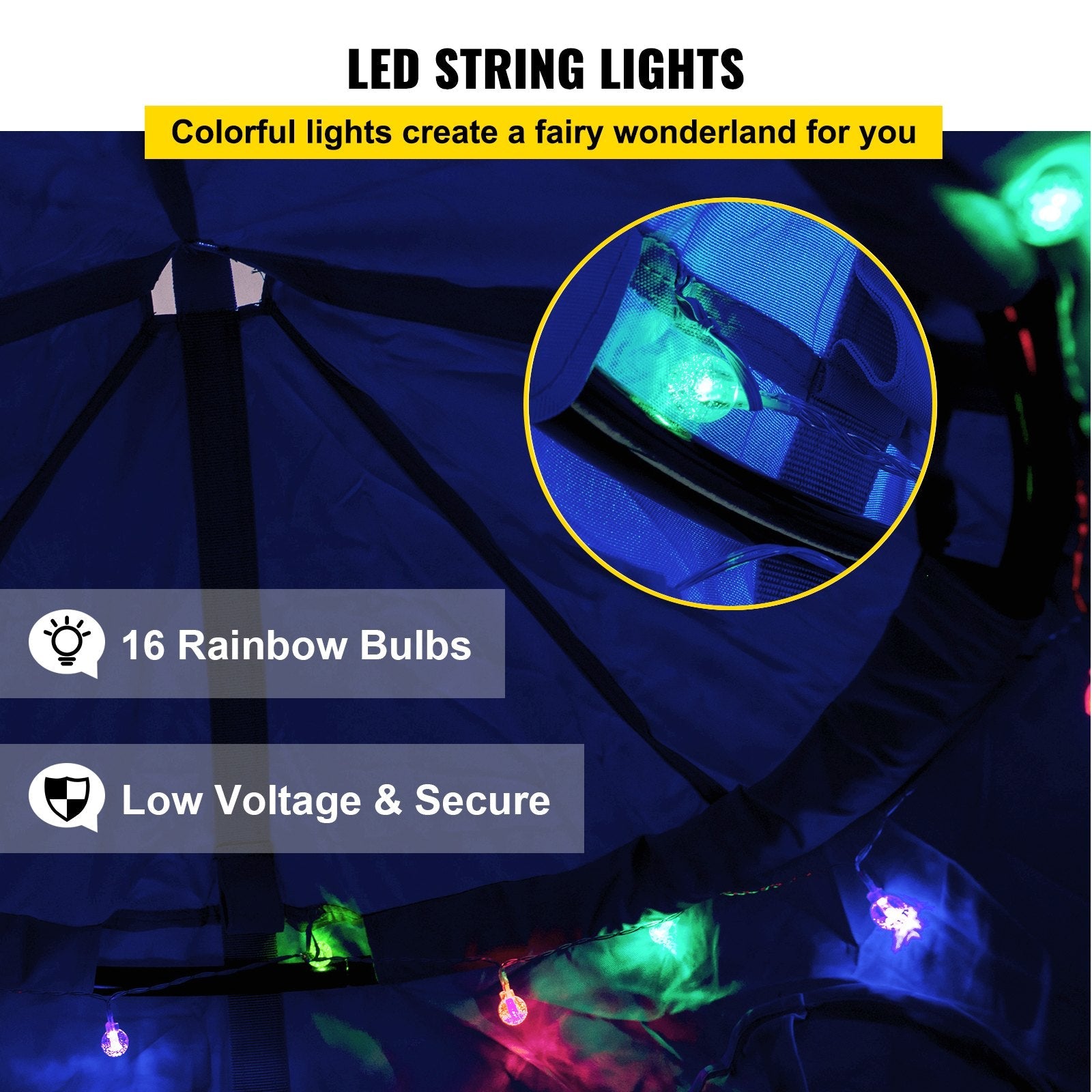 VEVOR Hanging Tree Tent, Max. 440lbs Capacity Tree Tent Swing, Hangout Hugglepod with LED Rainbow Decoration Lights Inflatable Cushion, Ceiling Hammock Tent Suit for Kids & Adult Indoor Outdoor, Blue 