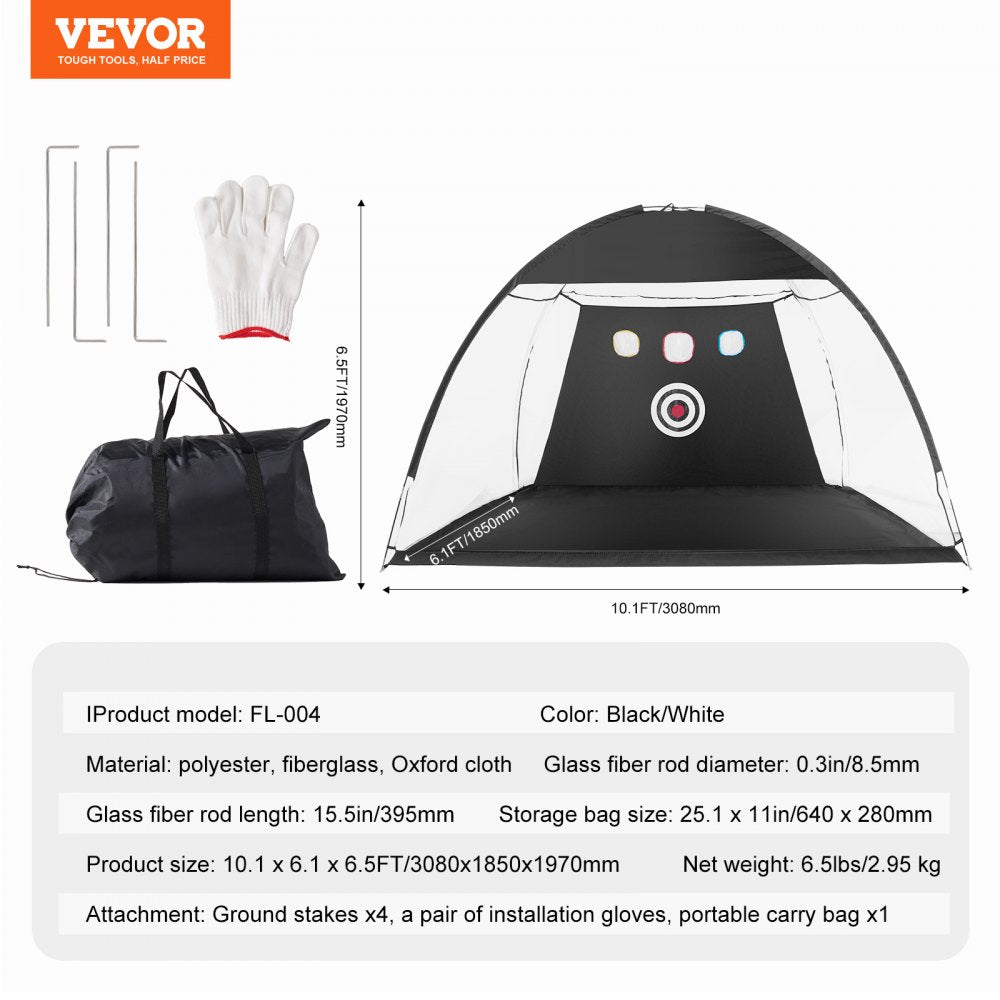 VEVOR Golf Net, 10x7ft Golf Practice Net, Indoor Outdoor Home Golf Swing Training, Golf Hitting Aid Net with Target and Carry Bag, for Backyard Driving Chipping, Gift for Men, Golf Lovers, Sports Game 