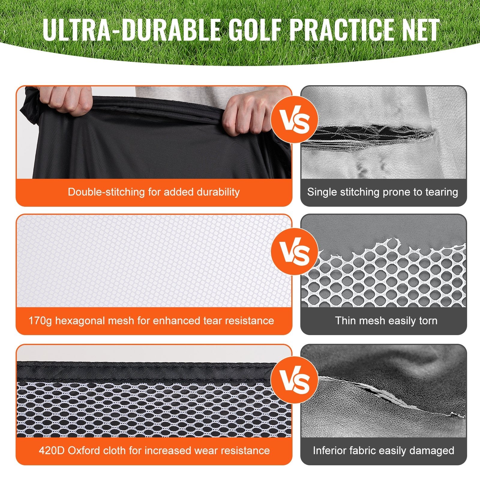 VEVOR Golf Net, 10x7ft All in 1 Practice Net, Indoor Outdoor Home Golf Swing Training, Golf Hitting Aid Net with Target/Turf Mats/Balls/Tee/Golf Club/Bag, for Backyard Driving Chipping, Gift for Men 