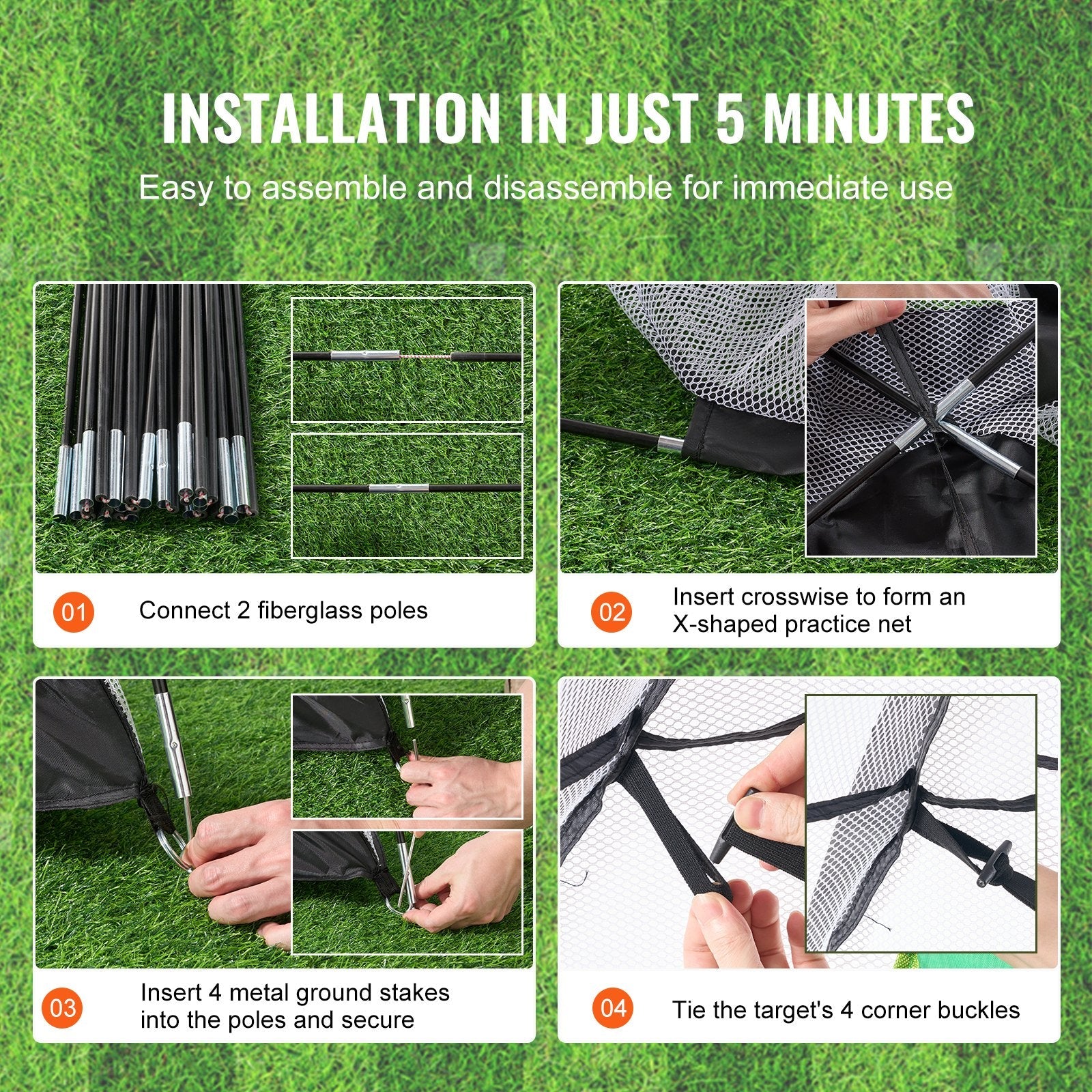 VEVOR Golf Net, 10x7ft All in 1 Practice Net, Indoor Outdoor Home Golf Swing Training, Golf Hitting Aid Net with Target/Turf Mats/Balls/Tee/Golf Club/Bag, for Backyard Driving Chipping, Gift for Men 