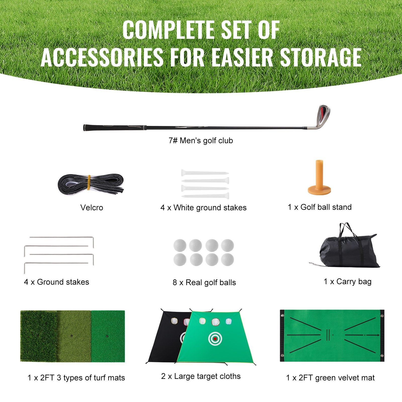 VEVOR Golf Net, 10x7ft All in 1 Practice Net, Indoor Outdoor Home Golf Swing Training, Golf Hitting Aid Net with Target/Turf Mats/Balls/Tee/Golf Club/Bag, for Backyard Driving Chipping, Gift for Men 