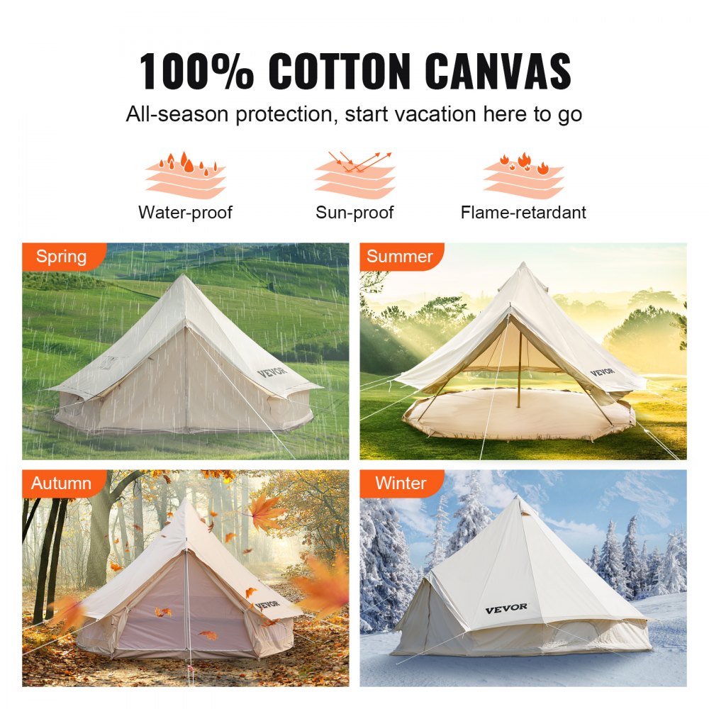 VEVOR Yurt Tent 19.7ft Cotton Canvas Tent with Wall Stove Jacket Glamping Tent Waterproof Bell Tent for Family Camping Outdoor Hunting Party in 4 Seasons 
