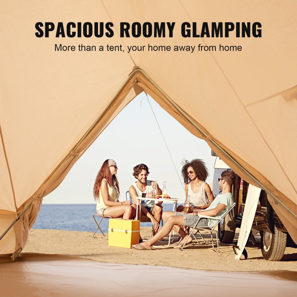 VEVOR Yurt Tent 19.7ft Cotton Canvas Tent with Wall Stove Jacket Glamping Tent Waterproof Bell Tent for Family Camping Outdoor Hunting Party in 4 Seasons 