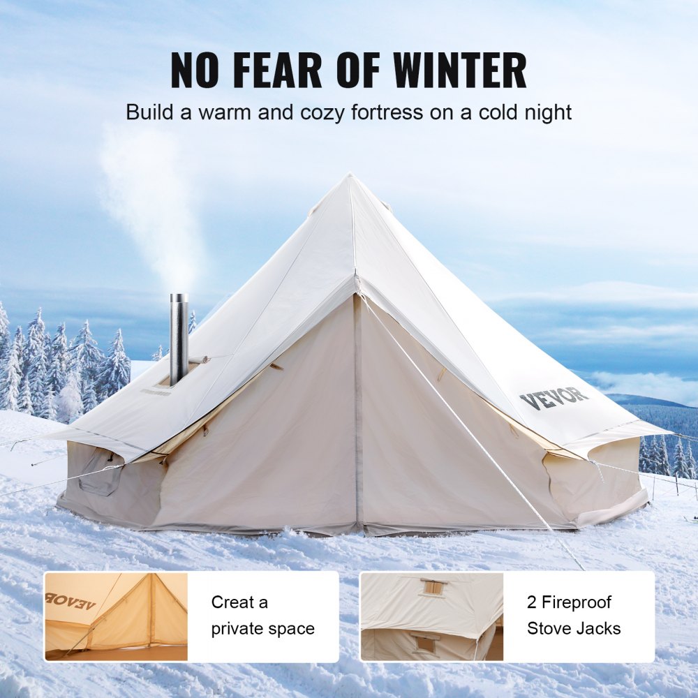 VEVOR Yurt Tent 19.7ft Cotton Canvas Tent with Wall Stove Jacket Glamping Tent Waterproof Bell Tent for Family Camping Outdoor Hunting Party in 4 Seasons 