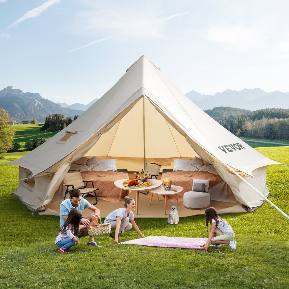VEVOR Yurt Tent 19.7ft Cotton Canvas Tent with Wall Stove Jacket Glamping Tent Waterproof Bell Tent for Family Camping Outdoor Hunting Party in 4 Seasons 
