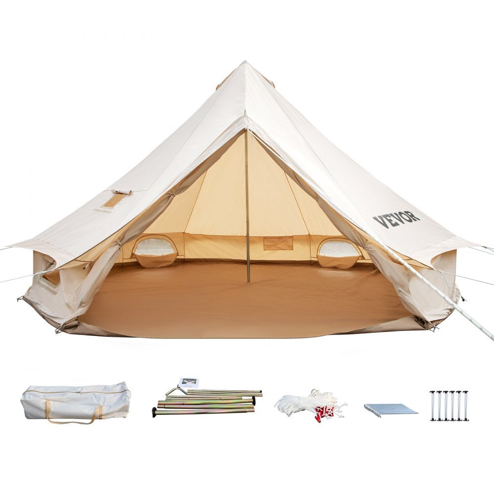 VEVOR Yurt Tent 19.7ft Cotton Canvas Tent with Wall Stove Jacket Glamping Tent Waterproof Bell Tent for Family Camping Outdoor Hunting Party in 4 Seasons 