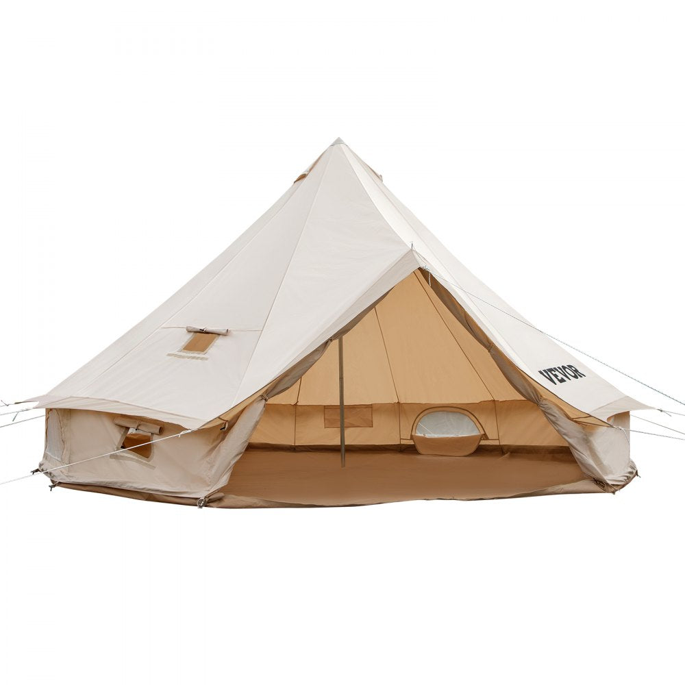 VEVOR Yurt Tent 19.7ft Cotton Canvas Tent with Wall Stove Jacket Glamping Tent Waterproof Bell Tent for Family Camping Outdoor Hunting Party in 4 Seasons 