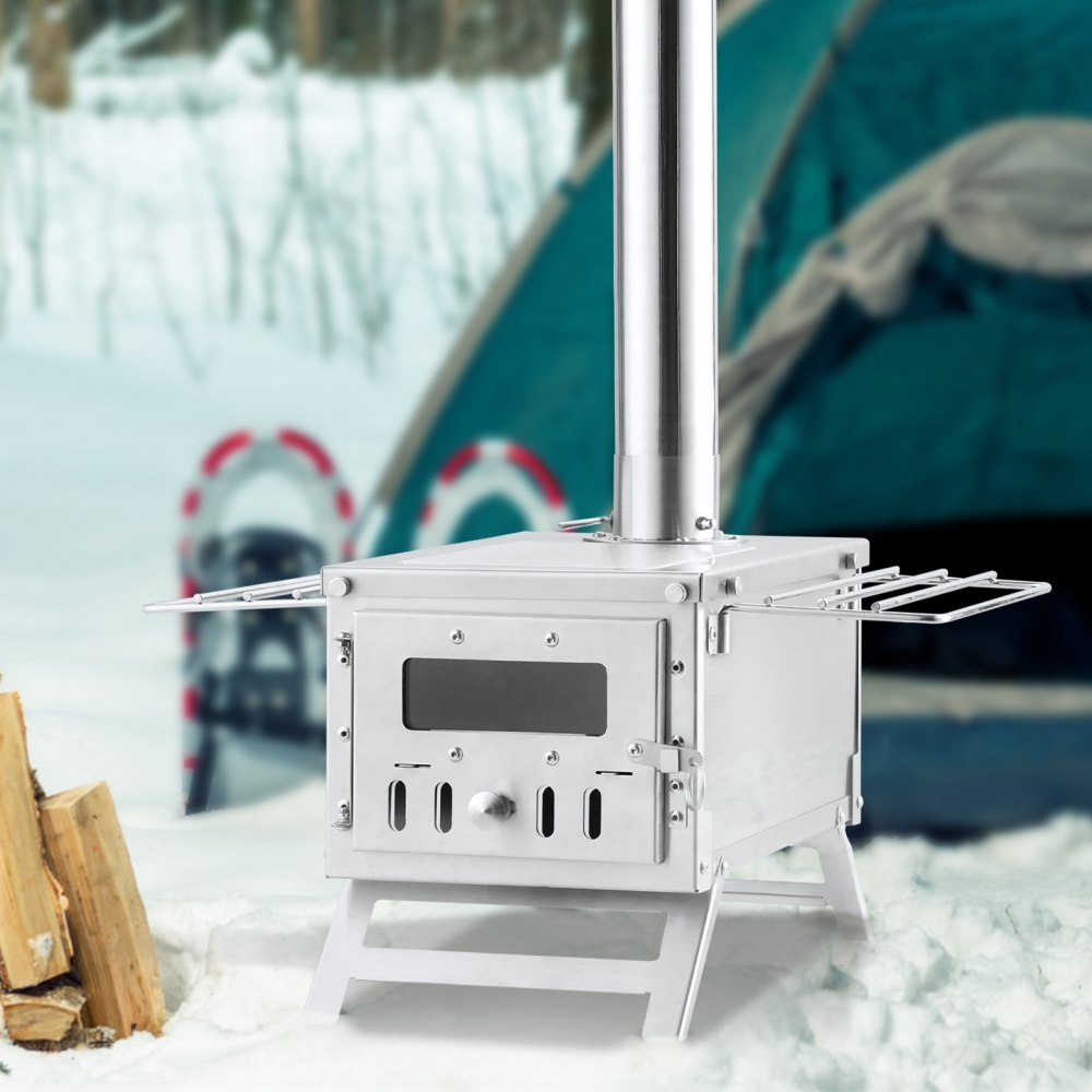 VEVOR Wood Stove, 80 inch, Stainless Steel Camping Tent Stove, Portable Wood Burning Stove with Chimney Pipes & Gloves, 700in³Firebox Hot Tent Stove for Outdoor Cooking and Heating with 8 Pipes 
