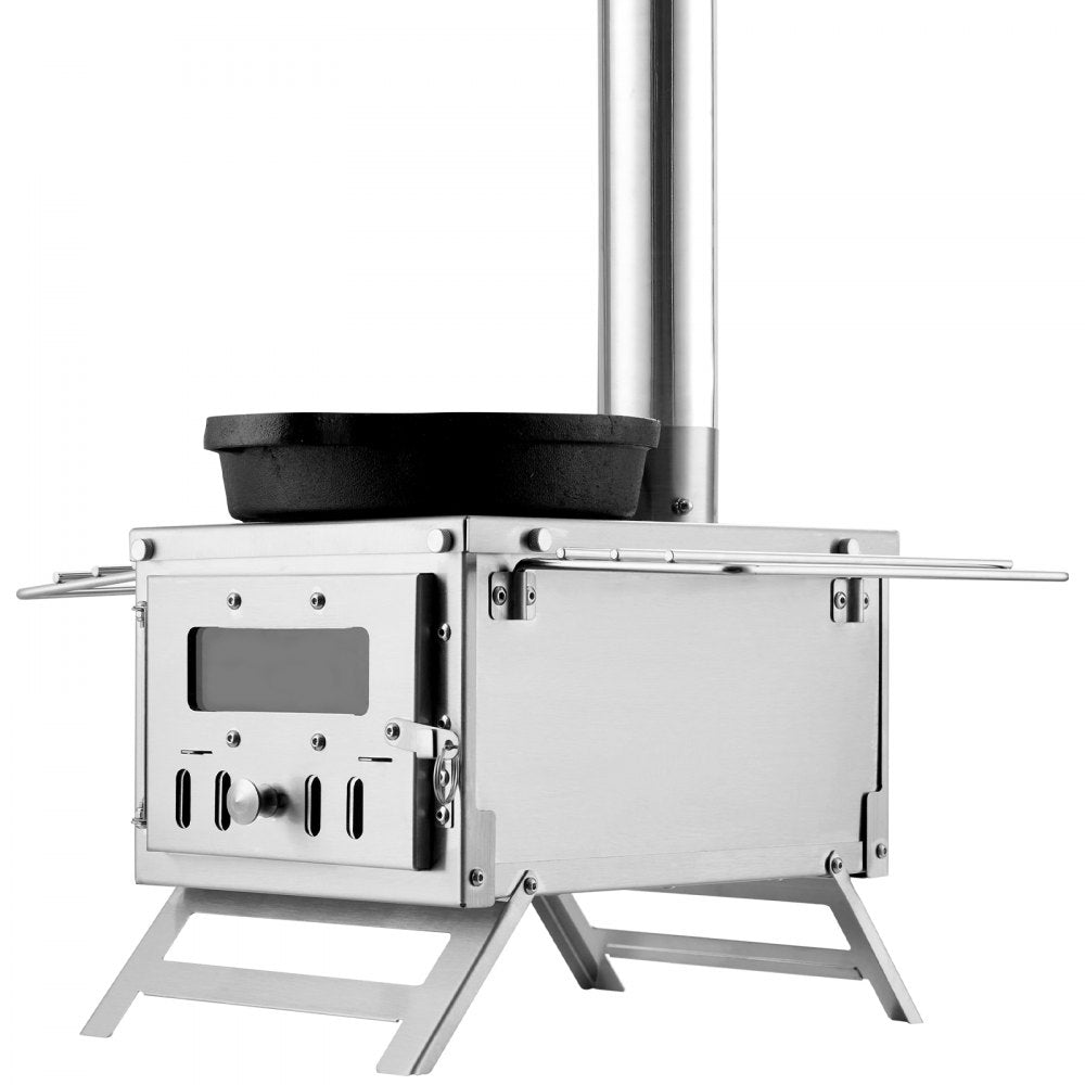 VEVOR Wood Stove, 80 inch, Stainless Steel Camping Tent Stove, Portable Wood Burning Stove with Chimney Pipes & Gloves, 700in³Firebox Hot Tent Stove for Outdoor Cooking and Heating with 8 Pipes 