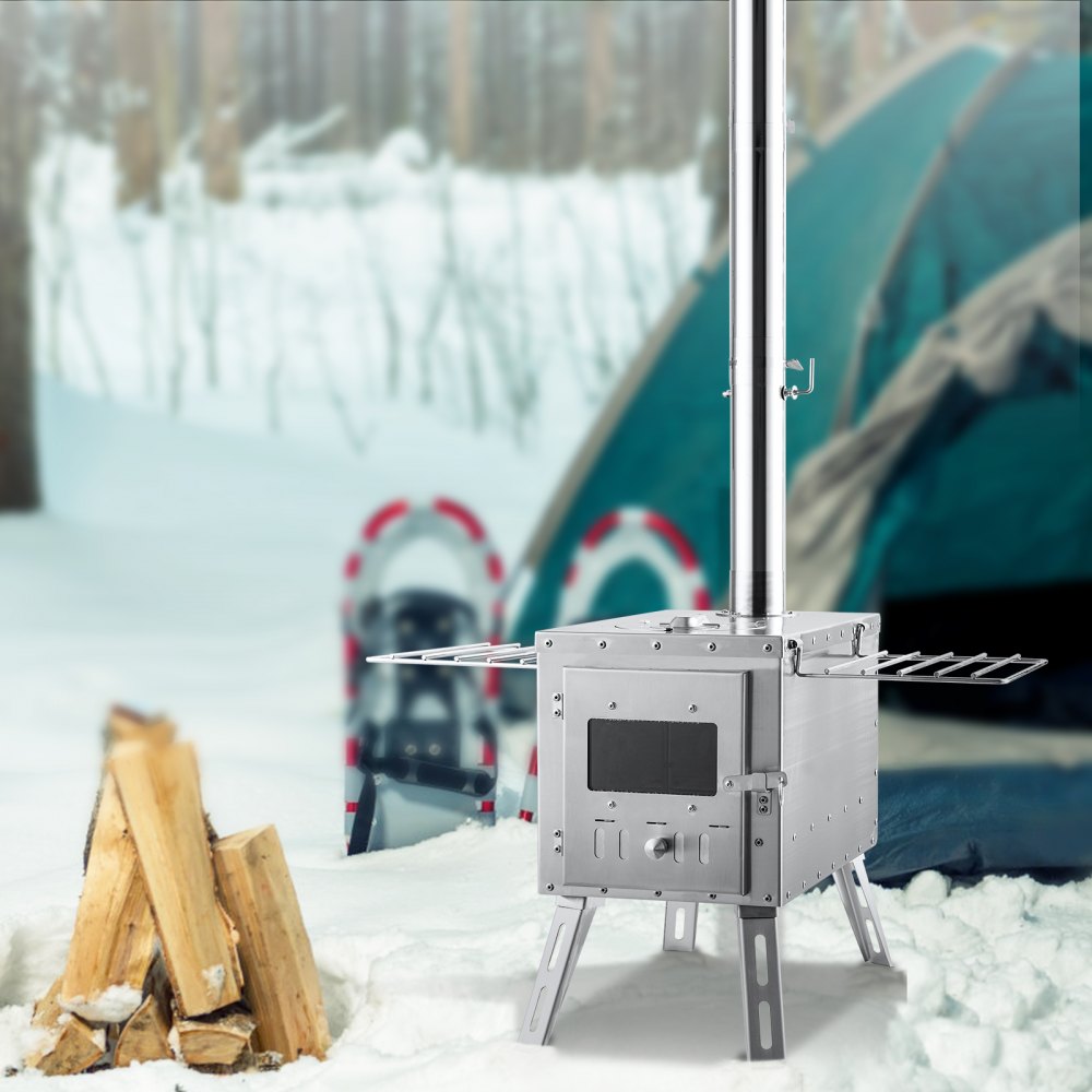 VEVOR Wood Stove, 86 inch, Stainless Steel Camping Tent Stove, Portable Wood Burning Stove with Chimney Pipes & Gloves, 3000in³Firebox Hot Tent Stove for Outdoor Cooking and Heating with 8 Pipes 