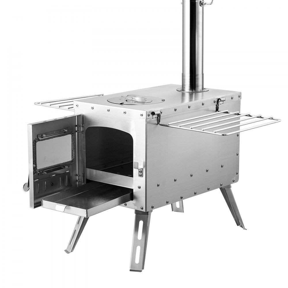 VEVOR Wood Stove, 86 inch, Stainless Steel Camping Tent Stove, Portable Wood Burning Stove with Chimney Pipes & Gloves, 3000in³Firebox Hot Tent Stove for Outdoor Cooking and Heating with 8 Pipes 