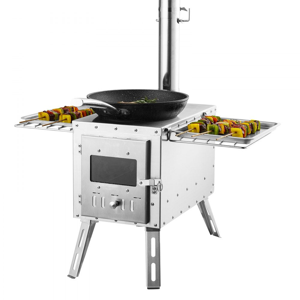 VEVOR Wood Stove, 86 inch, Stainless Steel Camping Tent Stove, Portable Wood Burning Stove with Chimney Pipes & Gloves, 3000in³Firebox Hot Tent Stove for Outdoor Cooking and Heating with 8 Pipes 