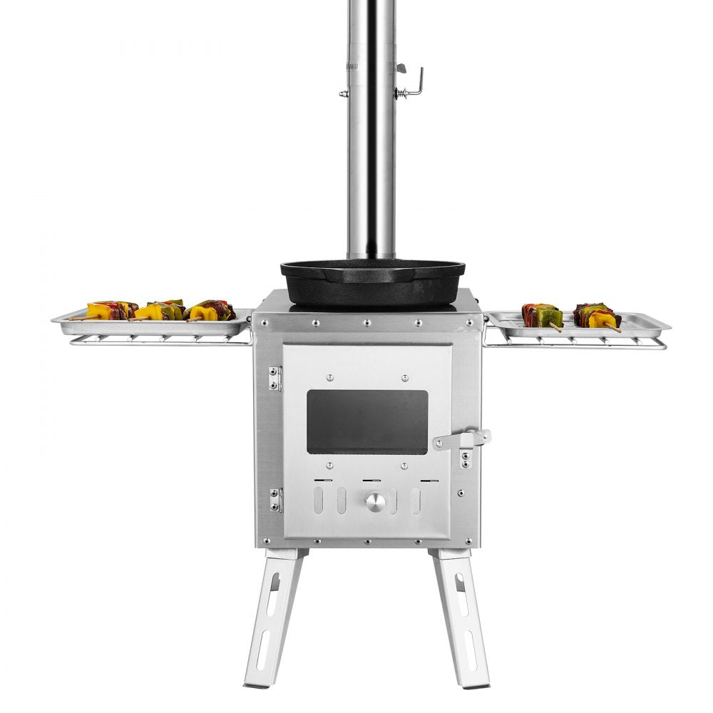 VEVOR Wood Stove, 86 inch, Stainless Steel Camping Tent Stove, Portable Wood Burning Stove with Chimney Pipes & Gloves, 3000in³Firebox Hot Tent Stove for Outdoor Cooking and Heating with 8 Pipes 