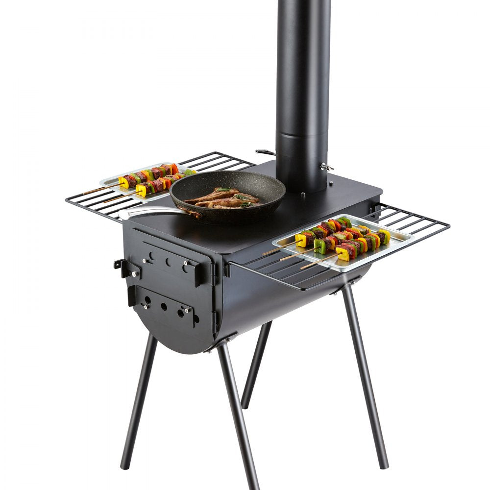 VEVOR Wood Stove, 118 inch, Alloy Steel Camping Tent Stove, Portable Wood Burning Stove with Chimney Pipes & Gloves, 3000in³Firebox Hot Tent Stove for Outdoor Cooking and Heating with 8 Pipes 