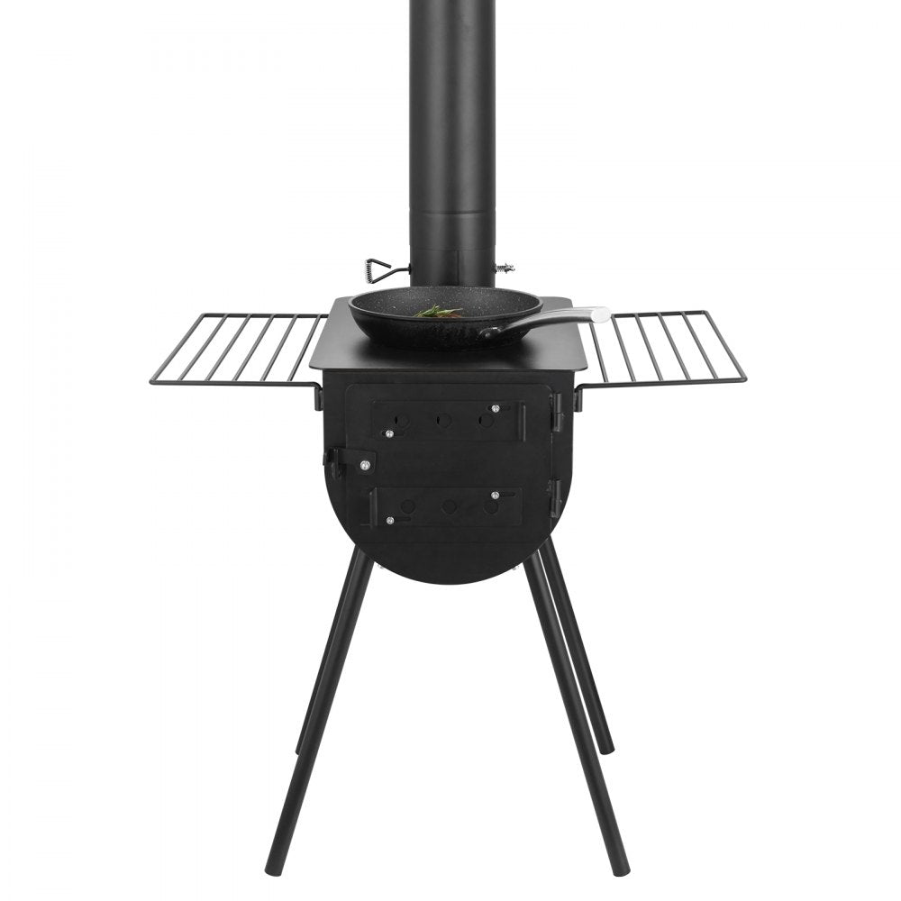 VEVOR Wood Stove, 118 inch, Alloy Steel Camping Tent Stove, Portable Wood Burning Stove with Chimney Pipes & Gloves, 3000in³Firebox Hot Tent Stove for Outdoor Cooking and Heating with 8 Pipes 